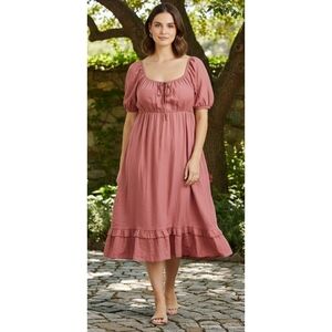 BLOOMCHIC Dark Coral Short Sleeve Ruffle Hem Dress Size 28